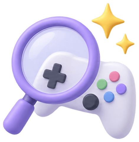 A magnifying glass over a game controller