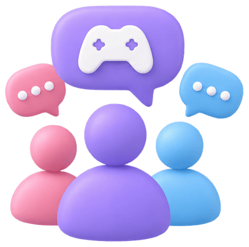Three people with chat bubbles